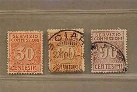 REGNO D'ITALIA - 1913, Servizio commissioni, 3 valori cpl. (1/3).(USATO)