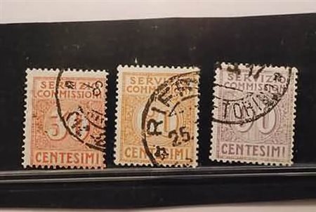 REGNO D'ITALIA - 1913, Servizio commissioni, 3 valori cpl. (1/3) annulli da...