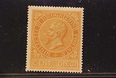 REGNO D'ITALIA - 1874, Ricognizione postale, 10 c. ocra arancio (1).(GOMMA...