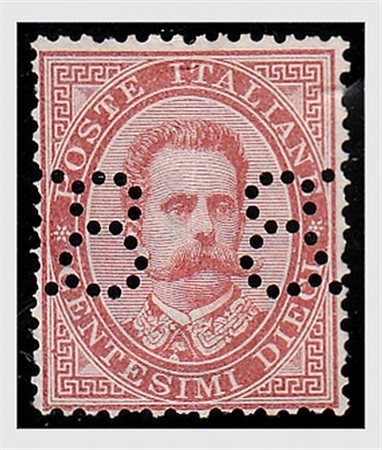 REGNO D'ITALIA - 1887, Francalettere, perforazione "8 8" su 10 c. carminio...