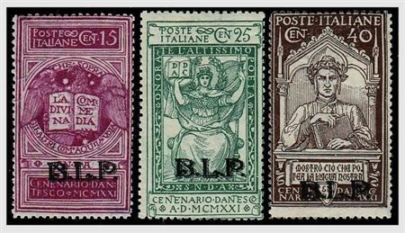 REGNO D'ITALIA - 1922, BLP, non emessi, Dante Alighieri 3 valori cpl. (19/21)...