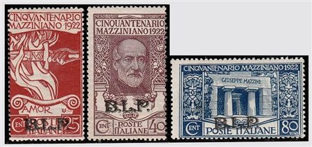 REGNO D'ITALIA - 1922, BLP, Mazzini 3 valori cpl. (26/28). (Cert....