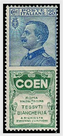 REGNO D'ITALIA - 1924, Pubblicitari, 25 c. azzurro e verde COEN (5).(GOMMA...