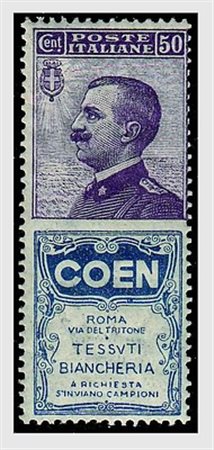 REGNO D'ITALIA - 1924, Pubblicitari, 50 c. violetto e azzurro COEN (10)....