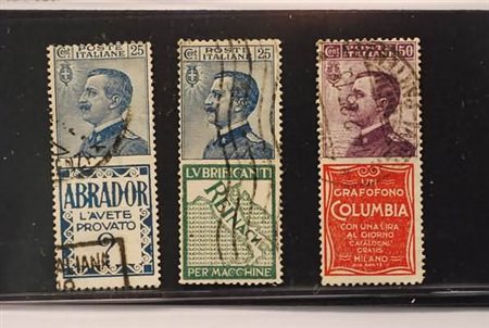 REGNO D'ITALIA - 1924-25, Pubblicitari, 3 valori (4, 7, 11). I primi 2...