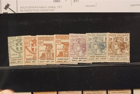 REGNO D'ITALIA - 1924, Parastatali, Cassa Naz. Assic. Inf. Lavoro, 7 valori...