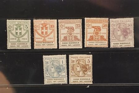 REGNO D'ITALIA - 1924, Parastatali, Cassa Naz. Assic. Inf. Lavoro, 7 valori...