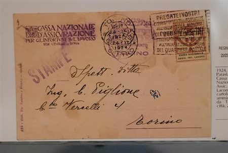 REGNO D'ITALIA - 1924, Parastatali, 10 c. Cassa Nazionale Assic. Inf. Lacoro...