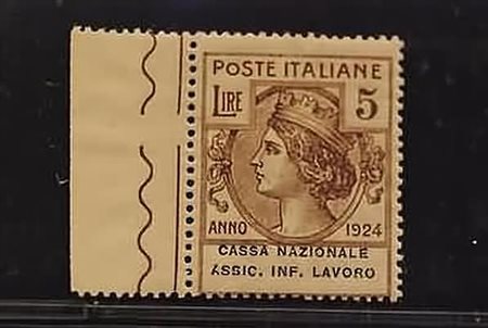 REGNO D'ITALIA - 1924, Parastatali, Cassa Nazionale Assic. Inf. Lavoro 5 lire...