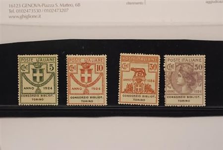 REGNO D'ITALIA - 1924, Parastatali, Consorzio Bibliot. Torino, 4 valori cpl....