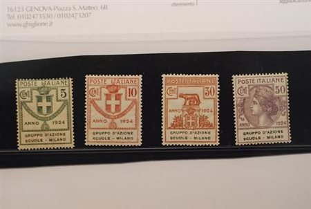 REGNO D'ITALIA - 1924, Parastatali, Gruppo d'Azione - Scuole Milano, 4 valori...
