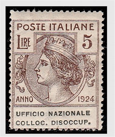 REGNO D'ITALIA - 1924, Parastatali, "Uff.Naz.Colloc.Disoccup." 5 lire bruno...