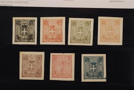 REGNO D'ITALIA - 1862, Saggi Sparre, 10 c., 7 esemplari in colori differenti...