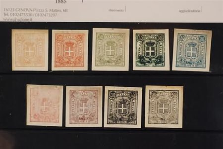 REGNO D'ITALIA - 1862, Saggi Sparre, 9 esemplari da 30 c. in colori...