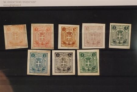 REGNO D'ITALIA - 1862, Saggi Sparre, 3 lire, 8 esemplari in colori...