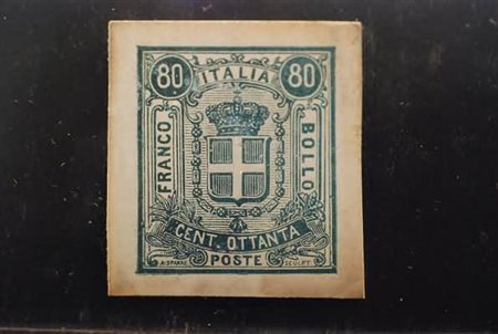 REGNO D'ITALIA - 1862, Saggi Sparre, 80 c. azzurro grigio su cartoncino...