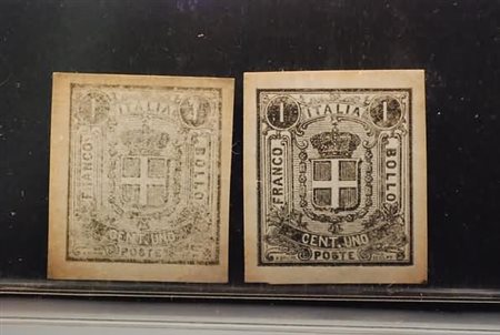 REGNO D'ITALIA - 1862, Saggi Sparre, 1 c., 2 esemplari, uno in bruno...