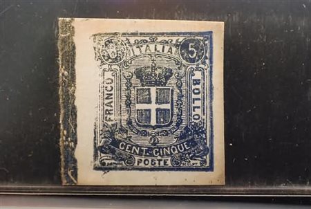 REGNO D'ITALIA - 1862, Saggi Sparre, 5 c. oltremare su carta gessata al recto...