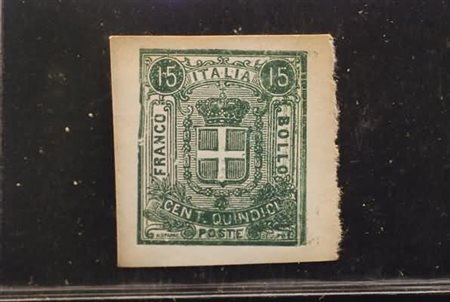 REGNO D'ITALIA - 1862, Saggi Sparre, 15 c. verde scuro su carta gessata al...