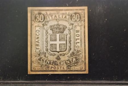 REGNO D'ITALIA - 1862, Saggi Sparre, 30 c. grigio nero su carta gessata al...
