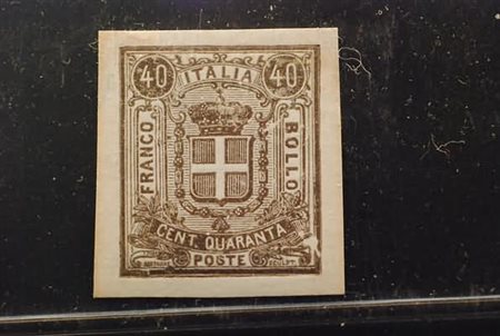 REGNO D'ITALIA - 1862, Saggi Sparre, 40 c. su carta gessata al recto, colore...