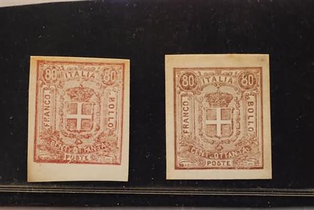 REGNO D'ITALIA - 1862, Saggi Sparre, 80 c., 2 valori, lilla rosa chiaro e...
