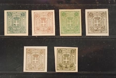 REGNO D'ITALIA - 1862, Saggi Sparre, 6 saggi su carta bianca senza gomma, nei...
