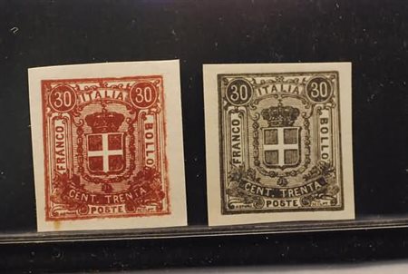REGNO D'ITALIA - 1862, Saggi Sparre, 2 esemplari da 30 c., uno in bruno rosso...
