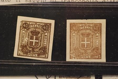 REGNO D'ITALIA - 1862, Saggi Sparre, 40 c., 2 esemplari, uno in bruno ed uno...