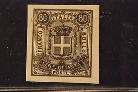 REGNO D'ITALIA - 1862, Saggi Sparre, 80 c. nero su carta bianco-giallastra...
