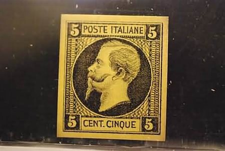 REGNO D'ITALIA - 1863, Saggi Ronchi, 5 c. in nero su carta giallo vivo (Cat....