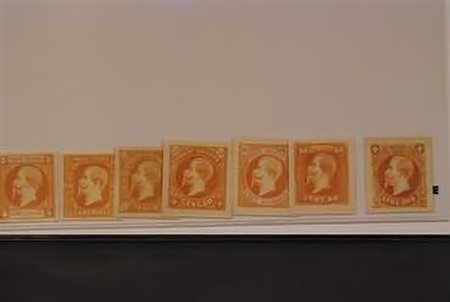 REGNO D'ITALIA - 1863, Saggi Ronchi, 7 valori (manca l'1 c.) in ocra su carta...