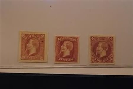 REGNO D'ITALIA - 1863, Saggi Ronchi, 3 valori (15 c., 60 c., 2 lire) in lilla...