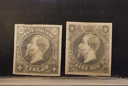 REGNO D'ITALIA - 1863, Saggi Ronchi, 2 valori (30 c., 2 lire) in grigio su...
