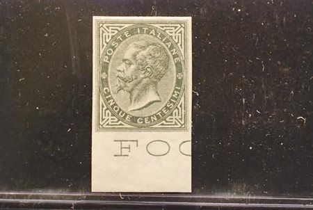 REGNO D'ITALIA - 1863, Prova d'archivio da 5 cent. verde (P16) bordo di...