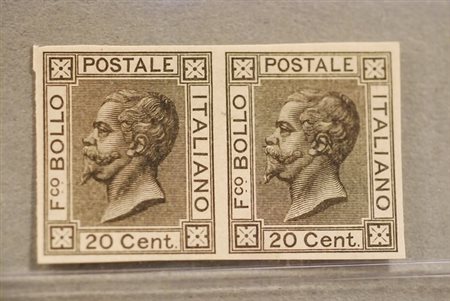 REGNO D'ITALIA - 1865, Prova di colore in nero del 20 c. (Cat. Rossi P-16/1)...