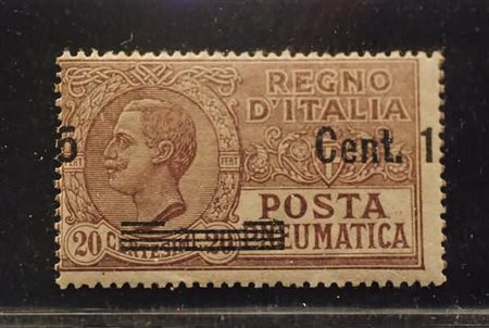 REGNO D'ITALIA VARIETA' - 1924, Posta pneumatica, 15 c. su 20 c. bruno con...