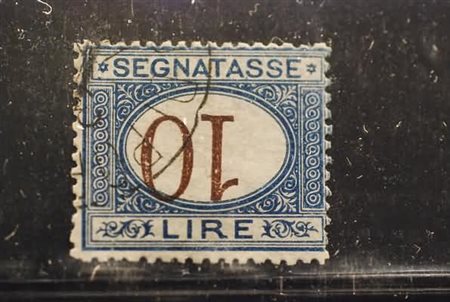REGNO D'ITALIA VARIETA' - 1874, Segnatasse, 10 lire azzurro e bruno con le...