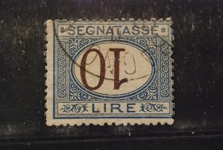 REGNO D'ITALIA VARIETA' - 1874, Segnatasse, 10 lire azzurro e bruno, cifra...