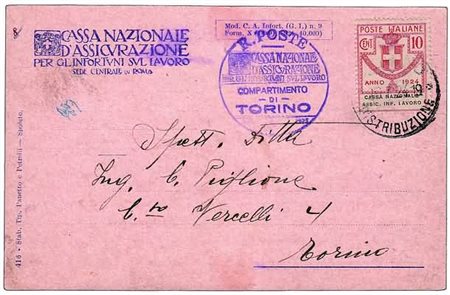 REGNO D'ITALIA VARIETA' - 1924, Parastatali, 10 c. Cassa Nazionale Assic....