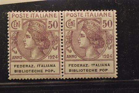 REGNO D'ITALIA VARIETA' - 1924, Parastatali Fed. It. Bib. Pop. 50 c. coppia...