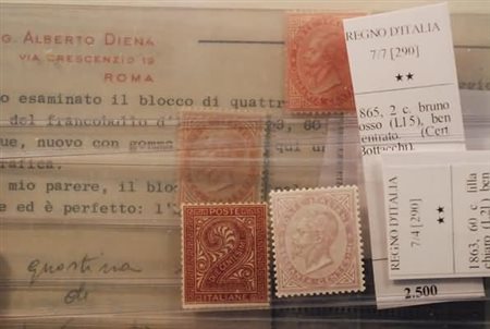 LOTTI REGNO D'ITALIA - 1863, V.E.II, 5 esemplari DLR invenduti nell'asta P5:...