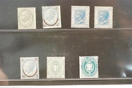 LOTTI REGNO D'ITALIA - 1865-91, 7 valori (T16, 25x2, T26x2, 44, 59) con gomme...