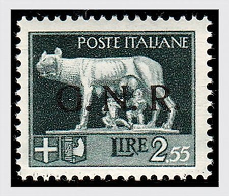 REPUBBLICA SOCIALE ITALIANA - 1944, GNR Verona, 2,55 lire soprastampa rossa...