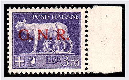REPUBBLICA SOCIALE ITALIANA - 1944, GNR Verona, 3,70 lire soprastampa rossa...