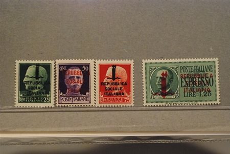 REPUBBLICA SOCIALE ITALIANA - 1944, Tiratura di Milano, 4 valori (491, 493,...