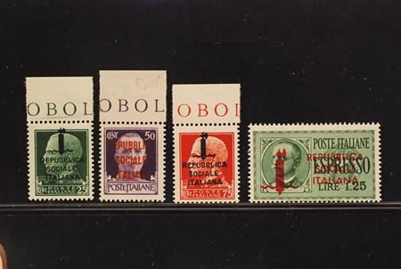 REPUBBLICA SOCIALE ITALIANA - Soprastampati R.S.I. e "fascio" 25 c., 50 c.,...