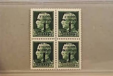 REPUBBLICA SOCIALE ITALIANA - 1944, 25 c. con soprastampa capovolta (491a)...
