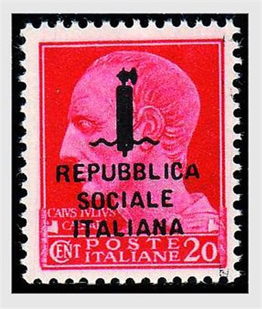 REPUBBLICA SOCIALE ITALIANA - 1944, 20 c.carminio soprastampato "Repubblica...