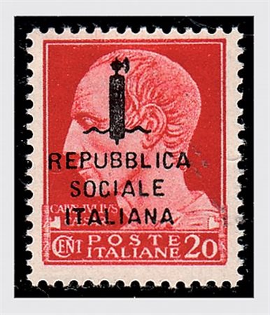 REPUBBLICA SOCIALE ITALIANA - 1944, 20 c. soprastampato "Repubblica Sociale...